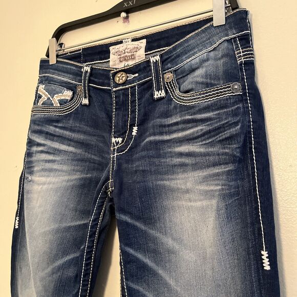BIG STAR Liv Low Rise Boot Cut Contrast Thick Stitch Jeans, Dark Wash- Size 28 - Picture 10 of 12
